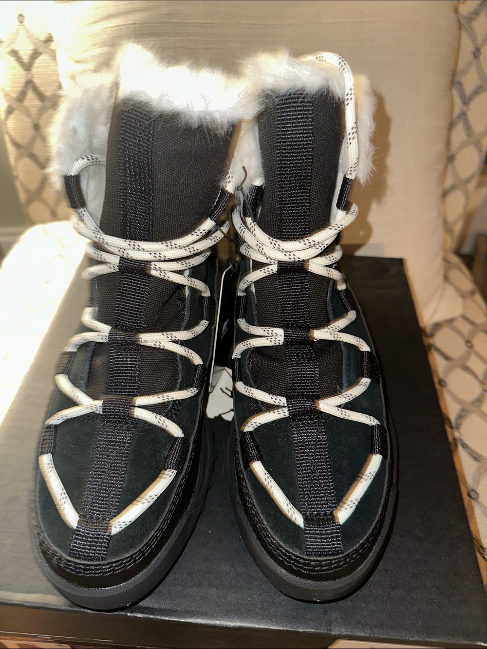 Sorel Black Winter Lace-Up Boots with White Trim
